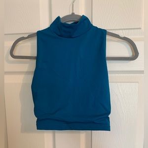 Balera - Teal High Neck Cropped Tank Top with Open Back – Size M